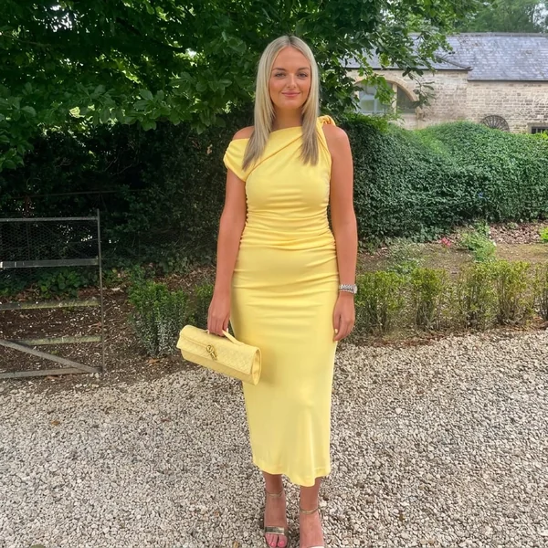 Pastel Yellow One-Shoulder Midi Dress