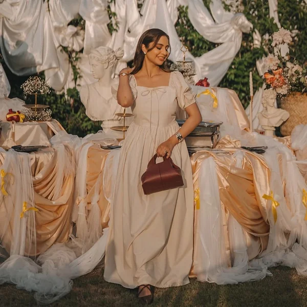 Romantic Cream Puff-Sleeve Maxi