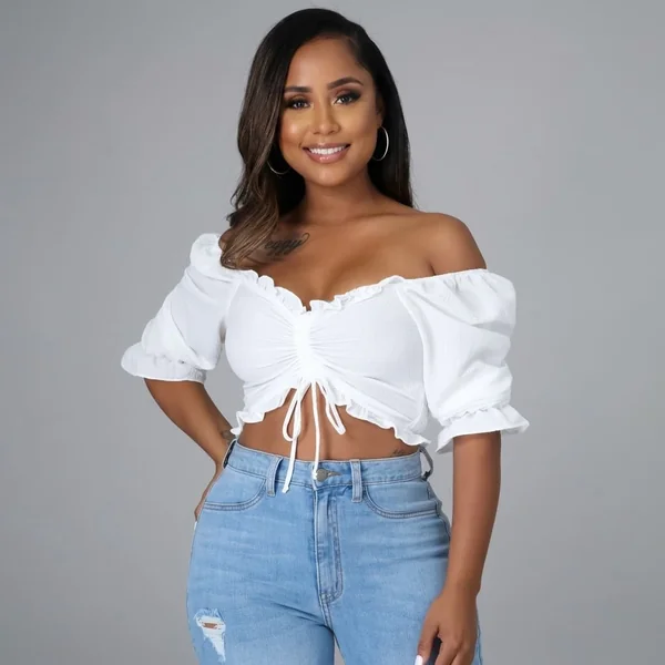 Off-The-Shoulder Ruched White Crop