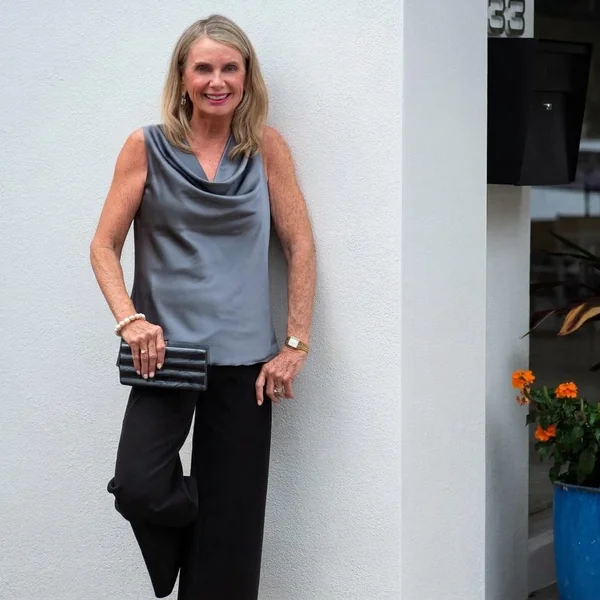 Slate Grey Silk Cowl Top