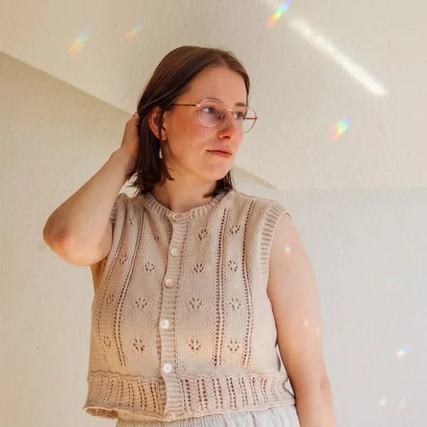 Sand-Toned Pointelle Cardigan Vest