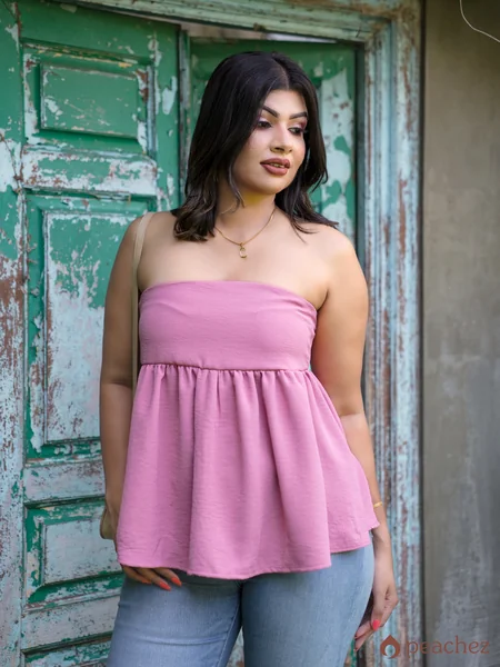 Pink Strapless Peplum Top