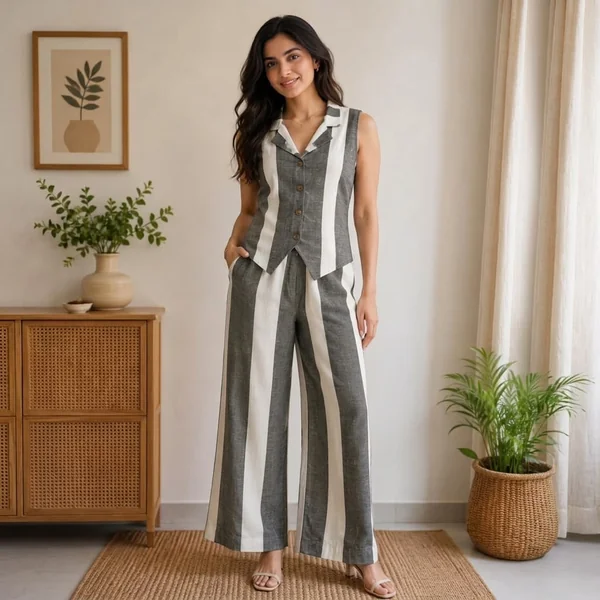 Striped Linen Sleeveless Vest
