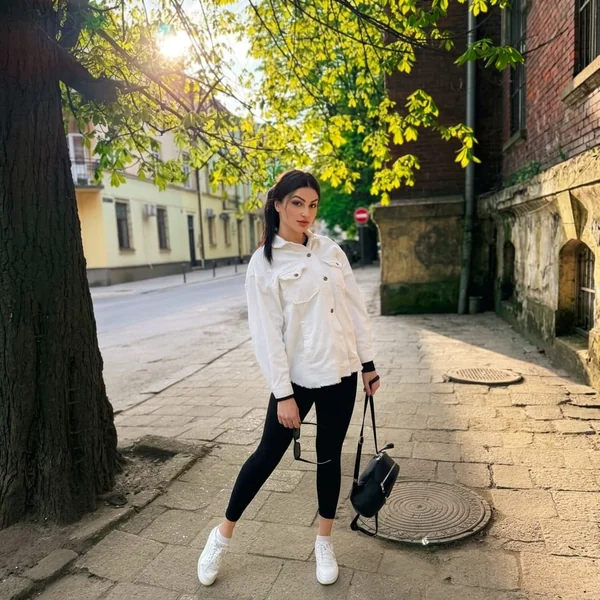 White Corduroy Shacket with Black Leggings
