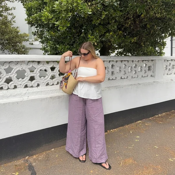 Strapless Top with Linen Wide-Leg Pants