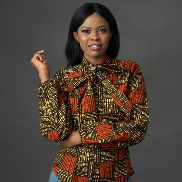 Bow-Neck Geometric Ankara Blouse