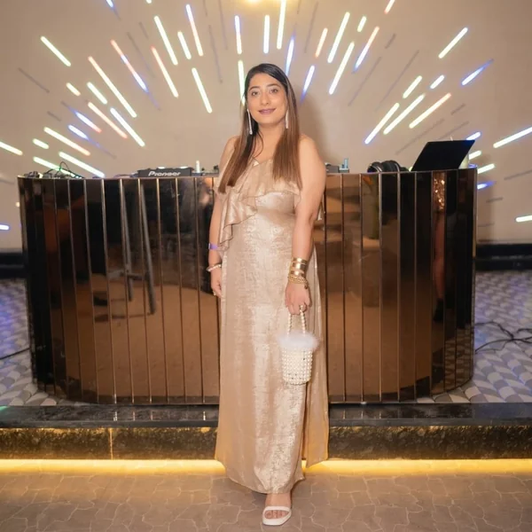 Ruffled Champagne Metallic Maxi Dress
