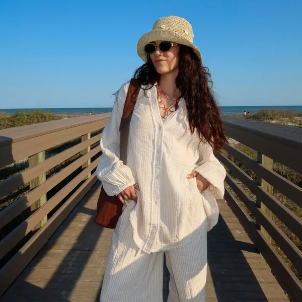 Striped Cotton Gauze Co-Ord Set