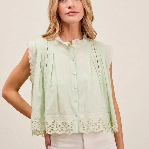 Mint Green Eyelet Cotton Top