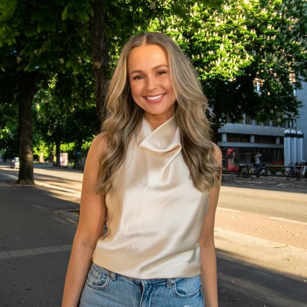 Cream Satin High-Cowl Top