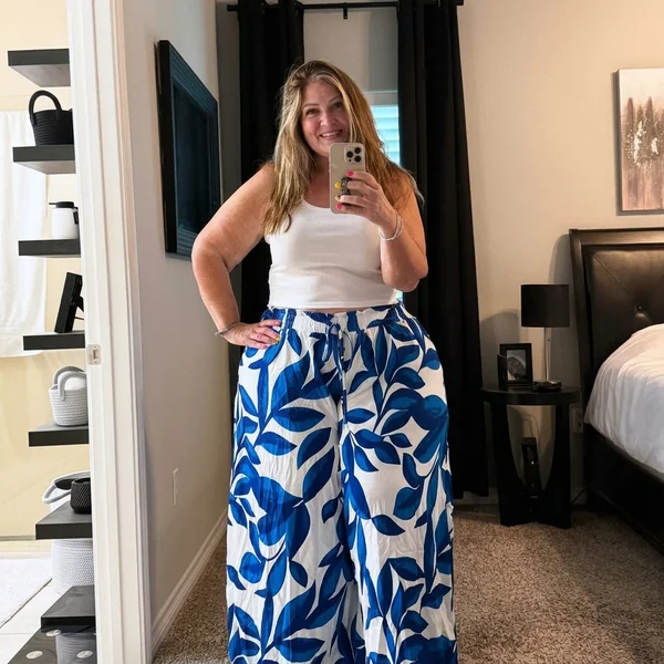 Crisp White Ribbed Tank with Floral Wide-Leg Pants