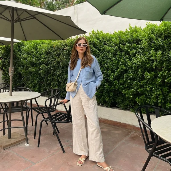 Light Blue Chambray & Cream Linen Trousers