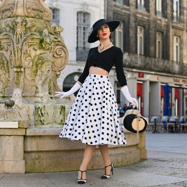 Cropped Cardigan with Polka Dot Swing Skirt