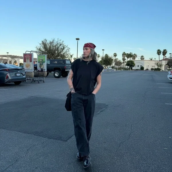 Deep Red Bandana with All-Black Streetwear