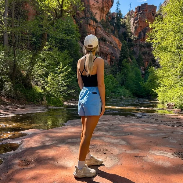 Black Strappy Tank & Sky-Blue Trail Shorts
