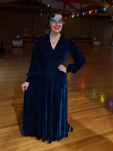 Teal Velvet V-Neck Gown