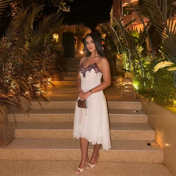 Lace-Trimmed White Slip Dress