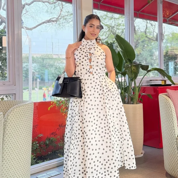 White Polka Dot Ruffled Halter Maxi Dress