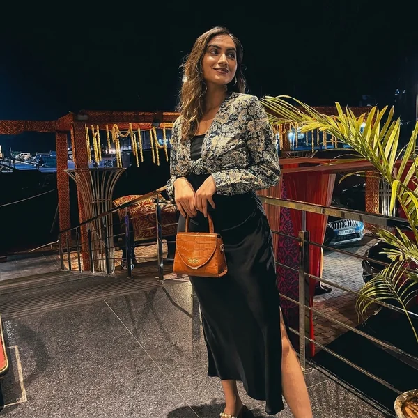 Printed Front-Tie Shirt & Satin Midi Skirt