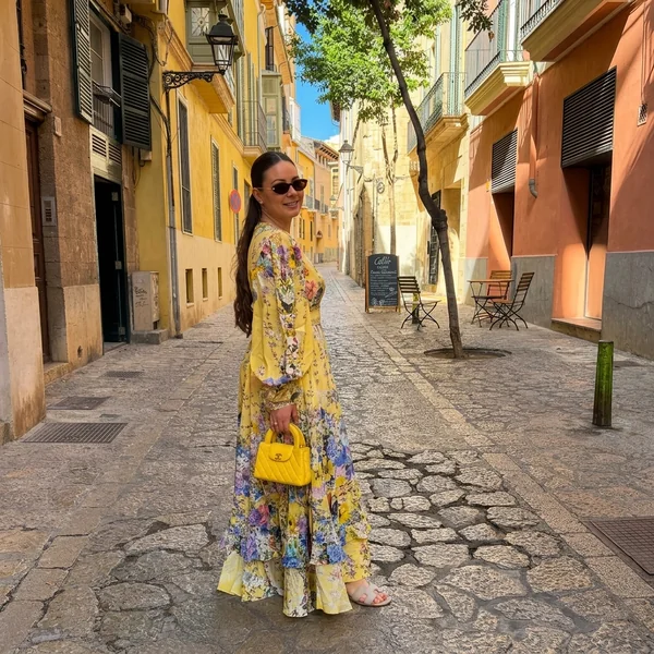 Yellow Floral Chiffon Maxi Dress