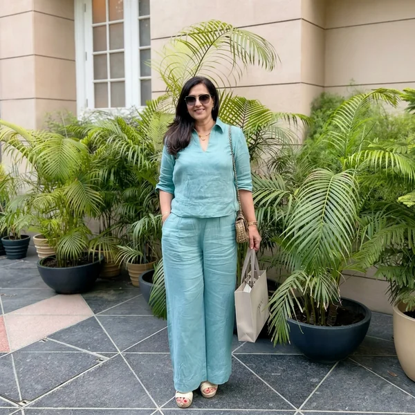 Mint Green Linen Top with Matching Wide-Leg Trousers