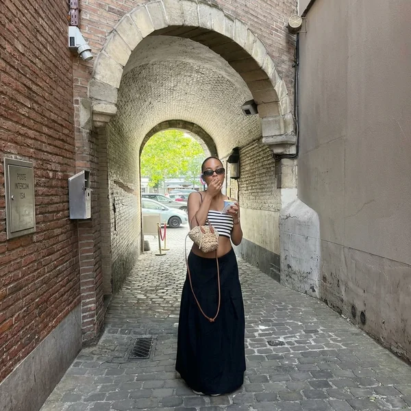 Striped Tube Top with Black Cotton Maxi Skirt