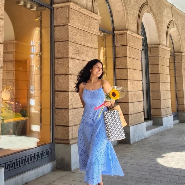 Periwinkle Blue Eyelet Strappy Midi Dress