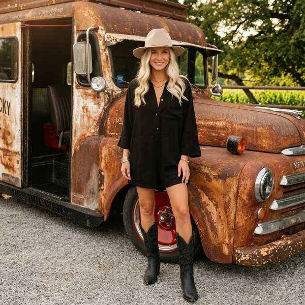 Black Shirt Dress & Western Boots