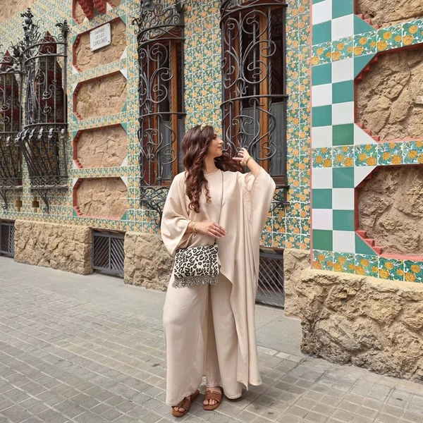 Beige Asymmetric Kaftan Set