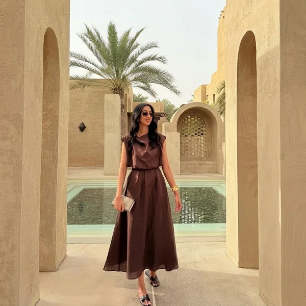 Chocolate Brown Linen Maxi Dress