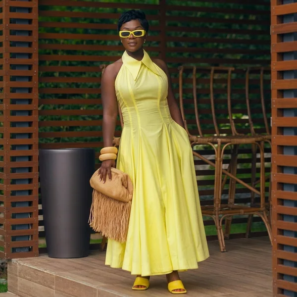 Canary Yellow Halter Collar Midi