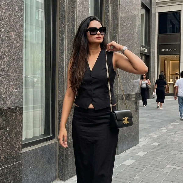 Tailored Black Waistcoat with Matching Maxi Skirt
