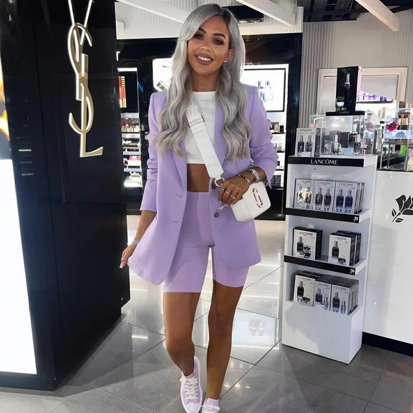 Lilac Blazer and Biker Short Set