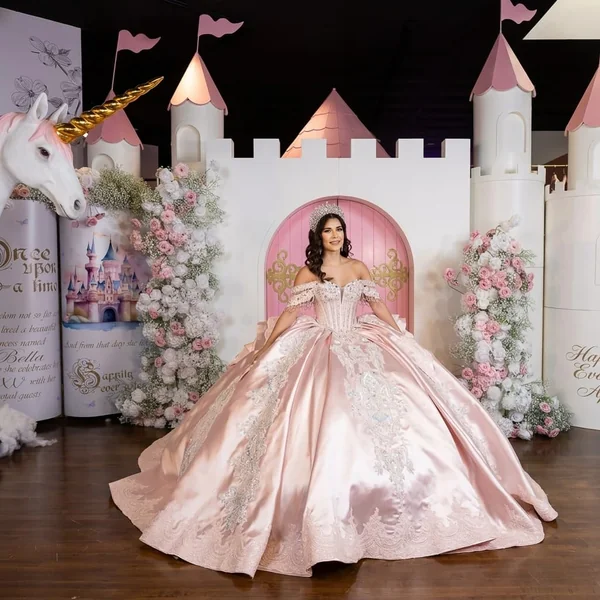 Rose Gold Satin Quinceañera Ballgown