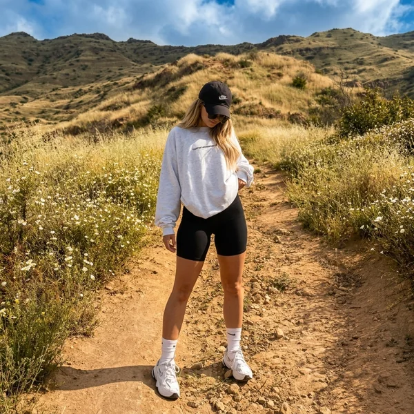 Oversized Sweatshirt & Black Biker Shorts