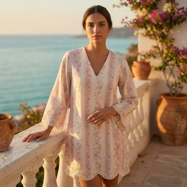 Floral Eyelet Striped Mini Dress