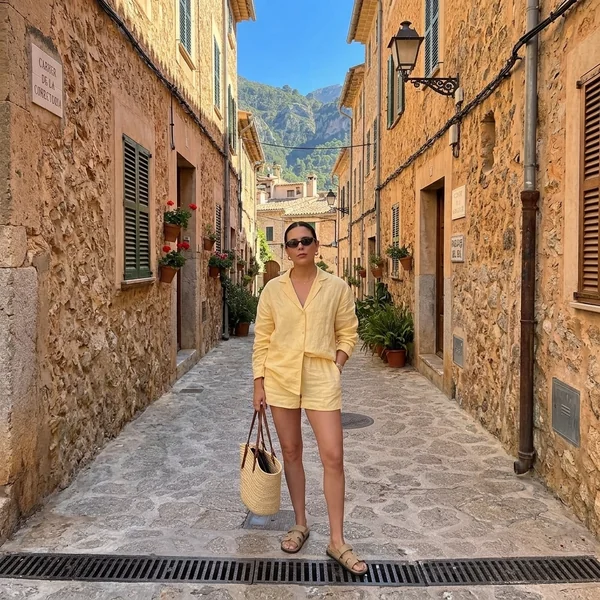 Yellow Linen Shirt and Shorts Matching Set