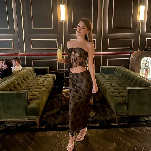 Black Sheer Lace Two-Piece Set
