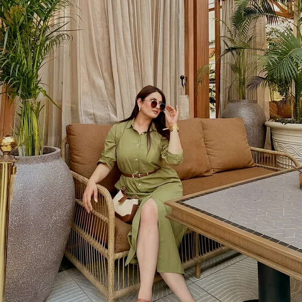 Olive Green Linen Shirt Dress