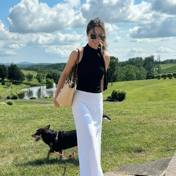 Black Halter Tank & White Linen Maxi Skirt