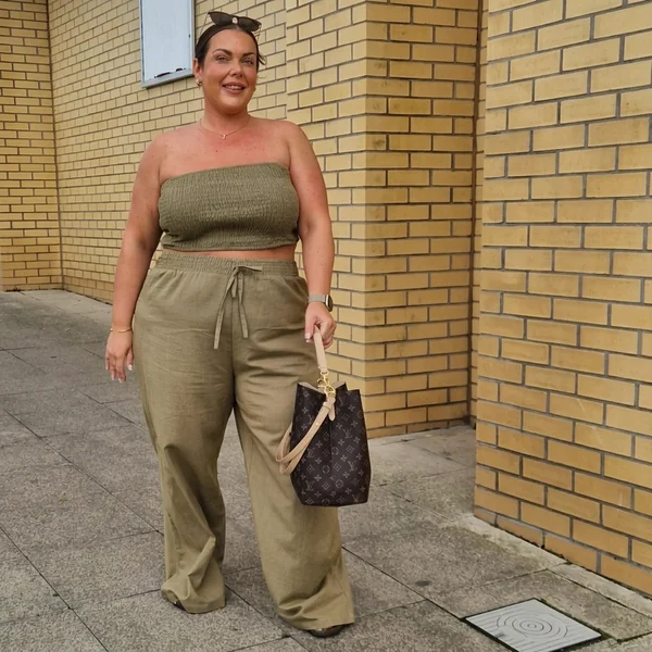 Olive Green Smocked Crop Top with Linen Pants