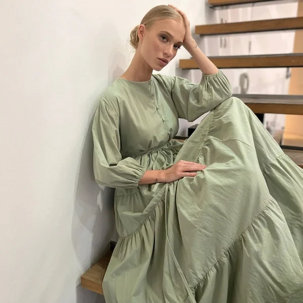 Mint Green Poplin Tiered Maxi