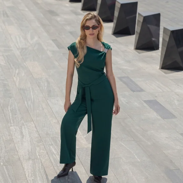 Asymmetric Emerald Green Belted Jumpsuit