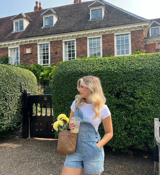Denim Overall Shorts and Fitted White Tee
