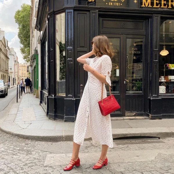 Polka Dot Button-Front Midi Dress