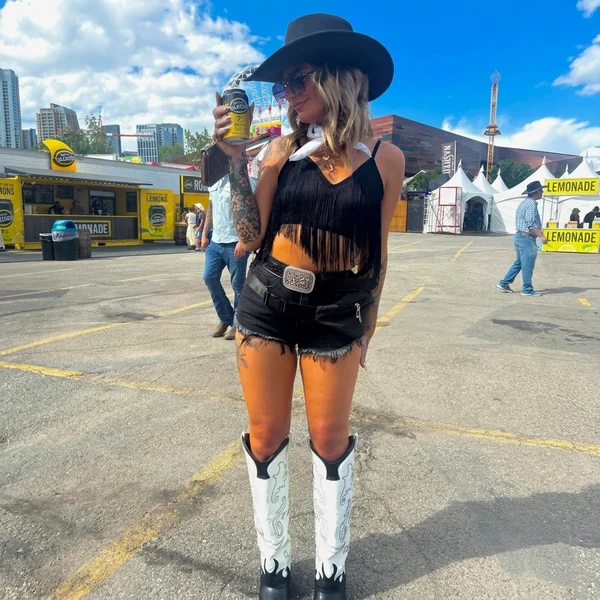 Fringe Crop Top with Denim Shorts and Cowboy Boots