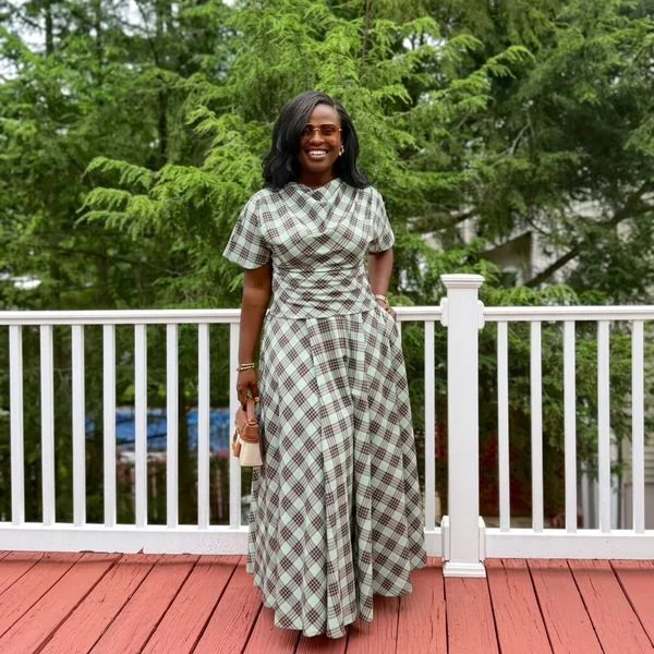 Mint Plaid Cowl-Neck Maxi