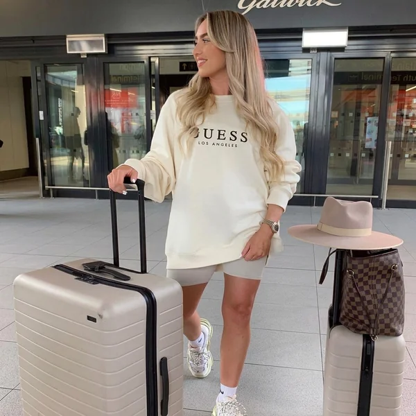 Cream Oversized Sweatshirt & Beige Biker Shorts