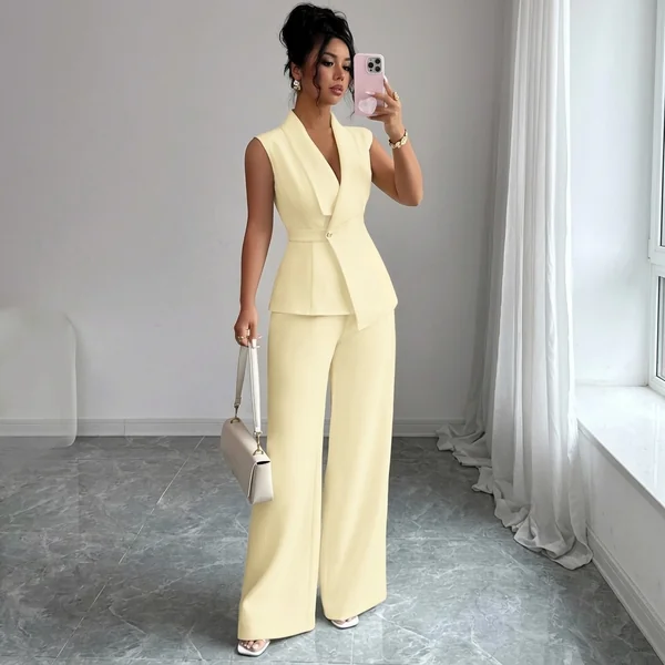 Pastel Yellow Sleeveless Suit Set