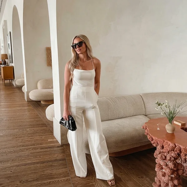 Minimalist Cream Cami Wide-Leg Jumpsuit